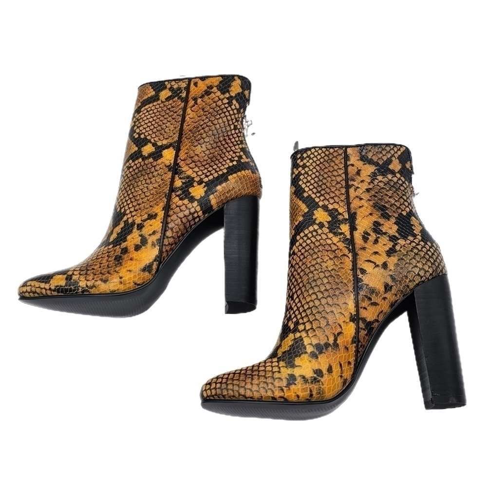 Aqua Womens Soren Leather Snakeprint High Heeled Boots Yellow 5.5 - Picture 1 of 13